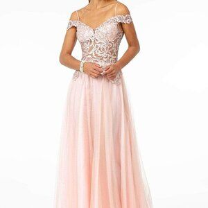 NWT Elizabeth K GL2953 Mesh Prom Dress Blush Size M